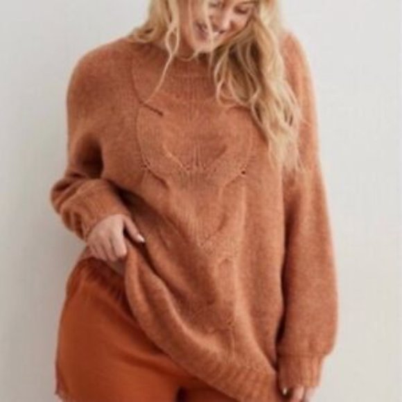 aerie Sweaters - Aerie Happy Place Wool Blend Orange Cable Knit Oversized Sweater
